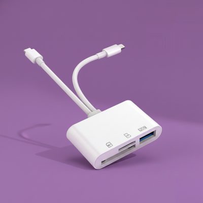 USB-C და Lightning მეხსიერების ბარათის წამკითხველი მობილურისთვის