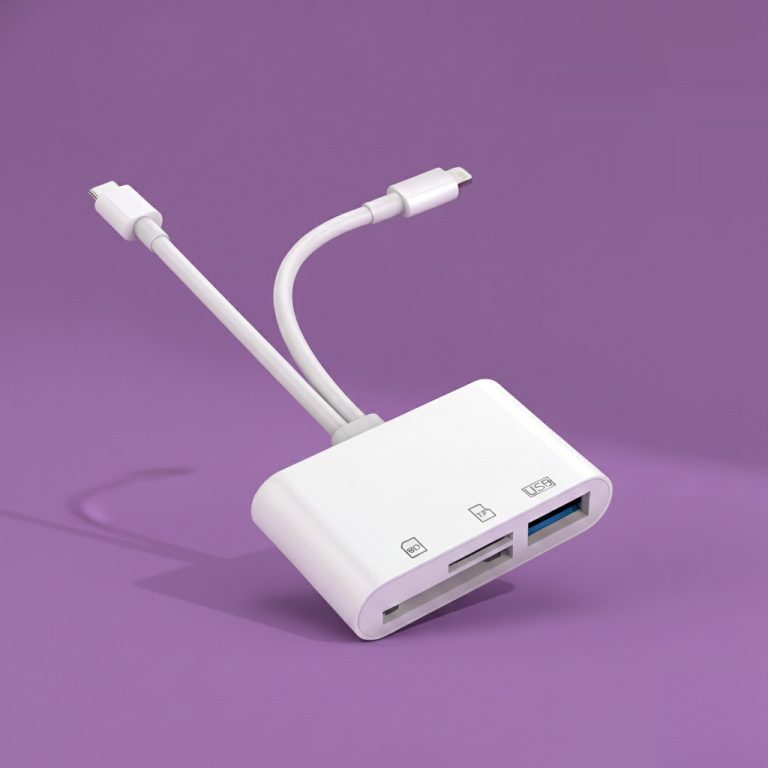 USB-C და Lightning მეხსიერების ბარათის წამკითხველი მობილურისთვის